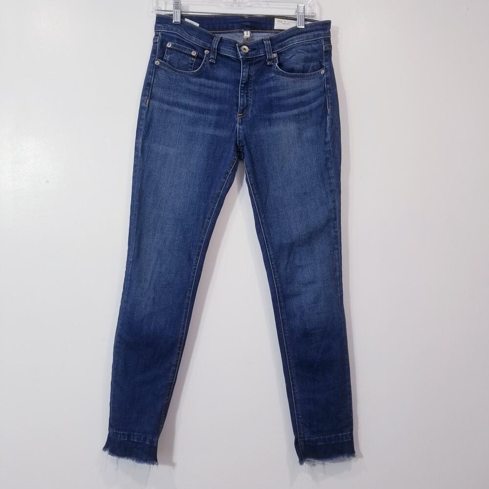 Rag & Bone Women size 27 Ankle Skinny Jeans Frayed Hem Blue Denim